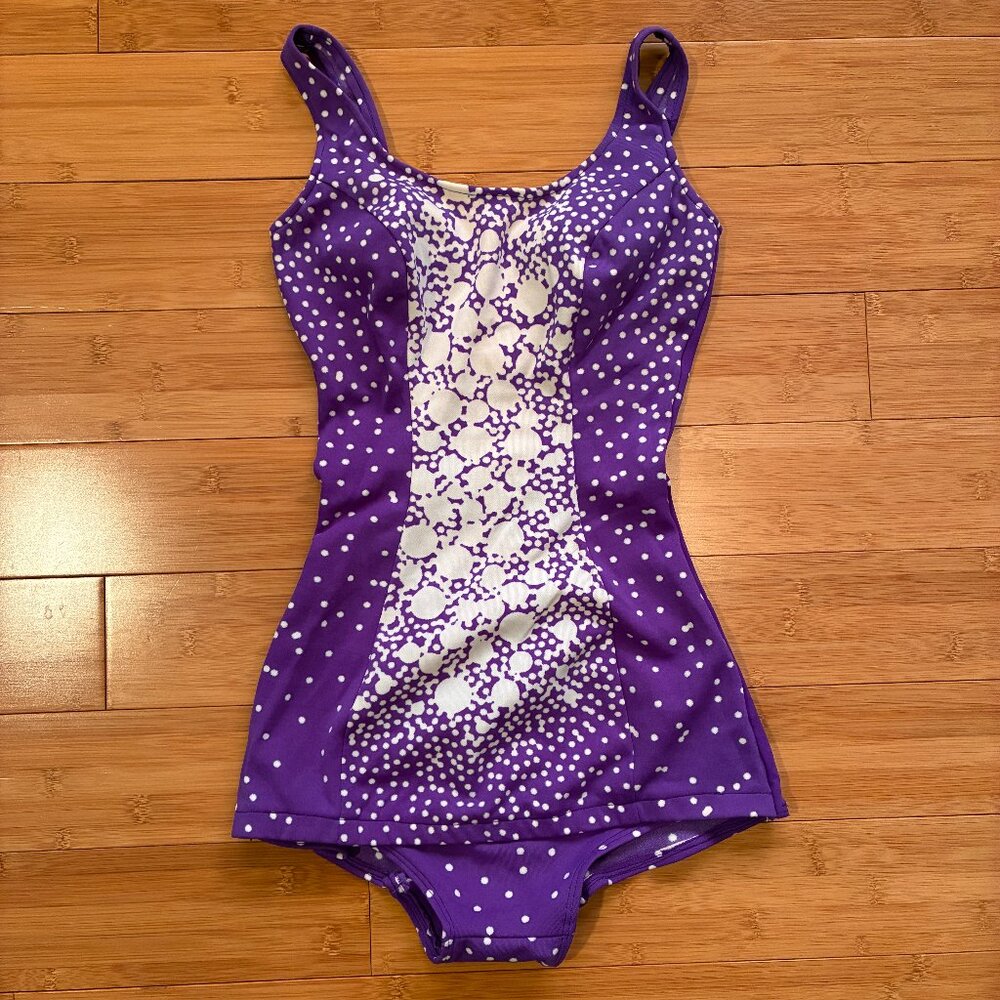 Vintage handmade S/M Purple Atomic Dot Swim Suit Festival 60s 70s Retro Betty